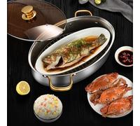 Stainless Steel Fish Steamer, 304 Stainless Steel Multi Use Cookware, Fish Steam Pot for Seafood with Rack Ceramic Pan Lid