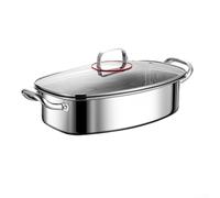 Stainless Steel Fish Steamer Pot 304, 42cm Oval Steaming Cookware with Rack, Lid, Tongs & Gloves for Seafood, Vegetables and Soup, Silver