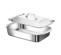 Stainless Steel Fish Tray with Lid for Roasting Rust-Proof Steel Serving Tray with Cover Lid Kitchen Roasting Pan with Lid for Family Dinner Large Stainless Steel Tray with Heat Retention Lid Oven(B)