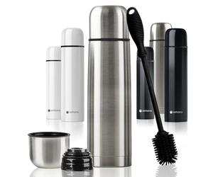 Stainless Steel Flask Double-Walled Vacuum jug with Mug & Brush; Leak-Proof, Dishwasher-Safe & BPA-Free + Cleaning Brush; Keeps Drinks hot & Cold (Silver, 500 ml)