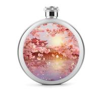Stainless Steel Flask for Men Cherry Blossoms Travel Hip Flask Leakproof Drinking Flasks Thin Flasks with Never-Lose Cap