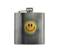 Stainless Steel Flask - Funny 'I Drink so I am a Little Happier' Full Colour Hip Flask, Ideal Birthday or Present for Him or Her - Alcohol Flask for Whiskey, Vodka, or Rum