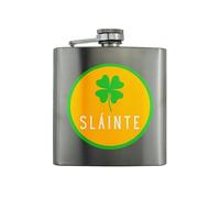 Stainless Steel Flask - Reads Slainte, Irish Whiskey Hip Flask - St. Paddy's Day Flask for Him or Her - Full Colour Design- Perfect for Birthday or Christmas