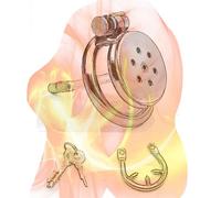 Stainless Steel Flat Cage with Sounding Rod and Anti-Off Ring, Flat Disguise Device for Sissy Men Cross-Dressing Role Play - HA09 (Silicone Rod, 45mm Ring)