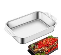 Stainless Steel Flat Top Grill Plate - Rectangular Griddle, Food Container, Equipped with Handles, Fish Plate Food Trays for Family Dinner BBQ Camping Parties