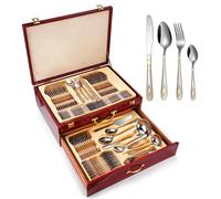 Stainless Steel Flatware Set, 72 Piece Cutlery for 12 People, Includes Forks and Spoons, Ideal for Home and Events, Collectible Tableware with Gift Case(B)