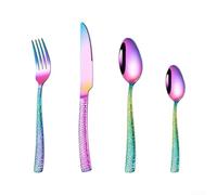 Stainless Steel Flatware Set of 4 Iridescent Finish | Titanium plating, hammered texture, eye-catching decor, rust-resistant steel, smooth edges