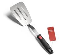 Stainless Steel Flexible Spatula Turner, Thin Slotted Metal Spatula for Cast Iron Skillet, Thin Blade and Heat Resistant Silicone Handle, Great for Egg, Cookie, Meat, Crep, Large