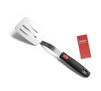 Stainless Steel Flexible Spatula Turner, VOVOLY Thin Metal Slotted Spatula for Cast Iron Skillet, Thin Blade and Heat Resistant Silicone Handle, Great for Egg, Cookie, Meat, Crep, Medium