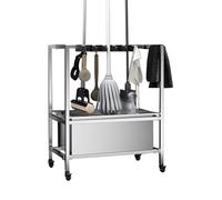Stainless Steel Floor Mount Mop Sink/Basin, Cleaning Cart and Tool Organizer, Floor Standing Cleaning Tool Cart(10 Slots and 12 Hooks 93cm/36.6in)