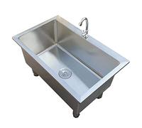 Stainless Steel Floor Mount Mop Sink/Basin with Sink Drainage/Strainer - 12" Deep Basin - for Commercial Kitchen, Restaurant, Business, Garages, Basem(Silver 100x50x30cm)