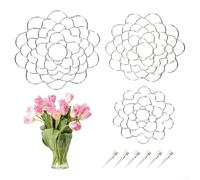 Stainless Steel Floral Grid Insert Set 3 Pieces with 6 Clips for Vases Bouquets DIY Flower Arranging Home Decor Wire Frog Holder Organizer (Silver)