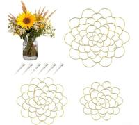 Stainless Steel Floral Grid Insert Set 3 Pieces with 6 Clips for Vases Bouquets DIY Flower Arranging Home Decor Wire Frog Holder Organizer (Gold)