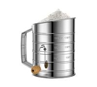 Stainless Steel Flour Sifter, 3 Cup Rotary Hand Crank Flour Sieve Powdered Sugar Shaker, Quick Sieving, Make Flours Fine, Large Capacity Baking Sieve Cup for Icing Sugar Cakeflour