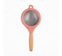 Stainless Steel Flour Sifter with Fine Mesh Strainer and Comfortable Wooden Handle for Baking, Cooking and Beverage Preparation, 27 x 11 cm, Pink/Green/White(A)