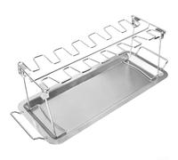 Stainless Steel Foldable Chicken Leg Rack, Detachable Grill Stand with Drip Tray for BBQ Wings and Vegetables, Portable Camping Cooking Utensil, Silver(B)