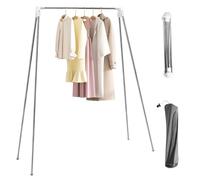 Stainless Steel Foldable Drying Rack, Extendable Portable Clothes Rail, 143×90×46cm Small Adjustable Clothes Rail, Folding Hanging Rails for Clothes with Storage Bag for Bedroom Home Dorm Camping