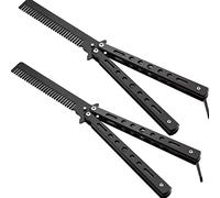 Stainless Steel Folding Butterfly Combs Training Practice Hair Styling Tools for Sport Outdoor Use 2 Pieces