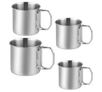 Stainless Steel Folding Water Cup Set for Camping 4pcs Backpacking | Portable 304 Steel Drinkware, Space Saving Folded Handles, Flat Base, Smooth Surface, 260 to 660ml Capacities