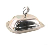 Stainless Steel Food Container Tray with Lid, Dustproof Cover Keeps Butter Fresh, Practical for Serving and Storing Small Food Items (silver)