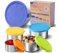 Stainless Steel Food Containers, Metal Lunch Boxes, Set of 5, Summer | Everusely lunch containers feature colourful lids and offer durable utility for snacks, meal prep and food storage.