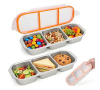 Stainless Steel Food Containers with Lids, 2 Pack 3 Compartment Stainless Steel Lunch Box for Kids, Meal Prep Containers Reusable for Snacks Fruit Take Out Travel and Outdoor Camping (Orange, 600ml)