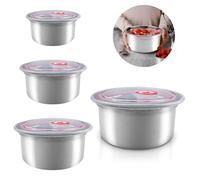 Stainless Steel Food Containers with Lids, Leak-Proof Metal Food Storage Containers 4-Piece Set, Snack Containers for Restaurant Kitchen Freezer Buffet, 300ml/ 600ml/ 1000ml/ 1800ml Stackable