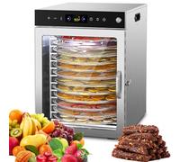Stainless Steel Food Dehydrator with 360° Automatic Rotation, Adjustable Temperature and Timer, for Fruits, Jerky, Dog Treats, and Mushrooms