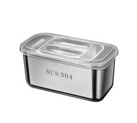 Stainless Steel Food Storage Container With Lid, 3600Ml Stackable Double Layer Square Fruit Strainer Plate Kitchen Organiser For Work, Picnic