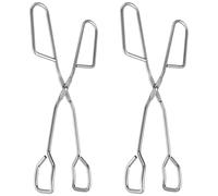 Stainless Steel Food Tongs 2 Pcs for BBQ Bread Coal Use | Long Handle Grip, Heat Resistant Design, Anti Skid Control, Kitchen and Party Serving, Silver Finish