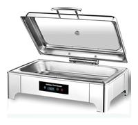 Stainless Steel Food Warmer 9L Electric Chafing Dish with Touch Screen Temperature Control Visible Window for Catering Restaurants Parties
