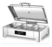 Stainless Steel Food Warmer 9L Electric Chafing Dish with Touch Screen Temperature Control Visible Window for Catering Restaurants Parties