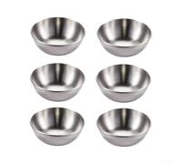 Stainless Steel for sauce Dishes 6 Pcs Polished Round Dip Bowls Gold Plated Seasoning Bowls 6 Pcs Stainless Steel Small Plates Small Dip Plates 6 Pcs for Sushi BBQ Party Table Setting 8x2.5cm(Silver)