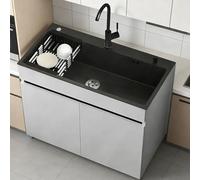 Stainless Steel Free Standing Kitchen Sink with Cabinet, 68cm Single Bowl Utility Sink Unit with Hot & Cold Tap and Drainer Kit, Outdoor Garden Sink & Storage Cupboard for Garage, Laundry Room