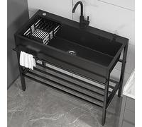 Stainless Steel Freestanding Kitchen Sink Outdoor Wash Basin with Faucet & Cabinet Durable Black Utility Sink for Laundry & Garden Use Versatile Wash Station