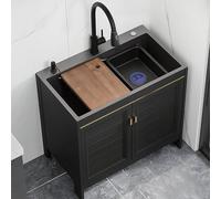 Stainless Steel Freestanding Kitchen Sink, Single Bowl, Laundry Sink With Cabinet, Commercial Sink, Free Standing Portable Outdoor Sink Easy To Clean,Sufficient capacity, beautiful and durable(60*45cm