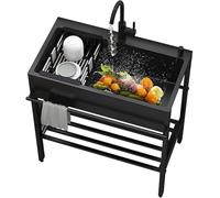 Stainless Steel Freestanding Kitchen Sink, Single Bowl with Basket Strainers and Grids, Outdoor Workstation Utility Basin for Laundry, 80x45x86cm (80x45x86cm (31.5 x 18 x 34 in))