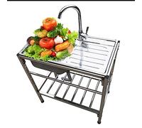 Stainless Steel Freestanding Utility Sink with Workbench & Storage Shelves Drainer Unit & Tap Ideal for Outdoor Garage Restaurant Kitchen & Laundry Room Use.