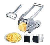 Stainless Steel French Fry Cutter Commercial Grade Manual Potato Slicer with No-Slip Suction Base Vegetable Peeler Perfect for Air Fryer Durable Quick Sharp Cutting Tool Potatoes Carrots Cucumbers Pep