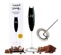 Stainless Steel Frother and Stand by Warrior Strong Wellness Handheld Battery Operated Milk Frother Whisk For Coffee Frappe Latte Matcha Durable Drink Mixer
