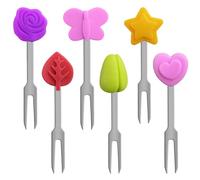 Stainless Steel Fruit Forks, 6PCS Mini Reusable Toothpicks, Stainless Steel and Fruit Shapes Silicone Small Forks for Fruits, Cheese, Appetizers, Easy to Clean, Coloured Toothpicks