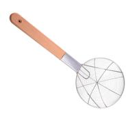Stainless Steel Frying Oil Strainer Spoon with Wooden Handle | Quick Straining, Safe Handling near Heat, Silver Finish, for Dumplings and French Fries