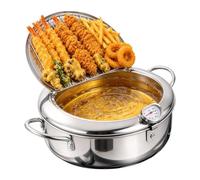 Stainless Steel Frying Pot - Mini Japanese Cooking Pot Pan | | Small Deep Fryer, Kitchen Cooking Pan with Drainer Rack, Home Kitchenette Equipment, Culinary Accessory