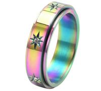 Stainless Steel Full Circle CZ Spinner Ring Minimalist Romantic Couple Jewelry Engraved Design Engagement Wedding Gift