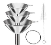 Stainless Steel Funnel,3PCS Small Metal Funnels(7.5cm+5.5cm+4.5cm) with 1PCS Cleaning Brush Set,Food Grade Kitchen Funnels for Transferring Liquids Fluid Powder and Filling Bottles or Containers