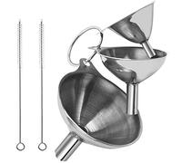 Stainless Steel Funnels,maxin 3 Pcs Metal Funnels Small Funnel Set for Kitchen Filling Bottles Liquids,Essentail Oil,Powders,Spices, Flask, Perfume - with 2 Cleaning Brushes