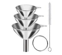 Stainless Steel Funnels,maxin 3 Pcs Metal Funnels Small Funnel Set for Kitchen Filling Bottles Liquids,Essentail Oil,Powders,Spices, Flask, Perfume - with 1 Cleaning Brushes