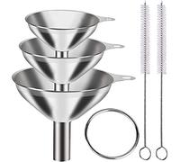 Stainless Steel Funnels Set Kitchen Funnel Food Grade Funnels Wide Mouth Canning Funnels Multi-use Funnels for Transferring Liquids Cooking Oils, Jam- 3Pcs with 2 Cleaning Brush (7.5+5.5+4.5CM)