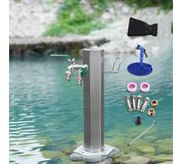 Stainless Steel Garden Fountain with Faucet, Outdoor Hose Holder & Frost-Resistant Hydrant Water Feature for Irrigation/Washing, Size 10.5" x 50" (4" x 20")