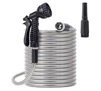 Stainless Steel Garden Hose 75 ft - Metal Water Hose with 2 Nozzles, Lightweight, Tangle Free & Kink Free, Heavy Duty, High Pressure, Flexible, Dog Proof